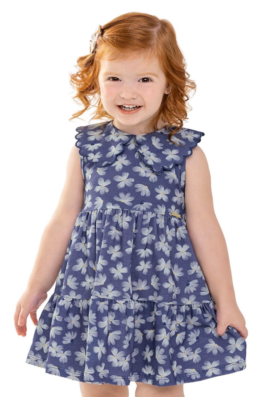 Infantil - Vestido Menina Floral Com Gola Colorittá Azul