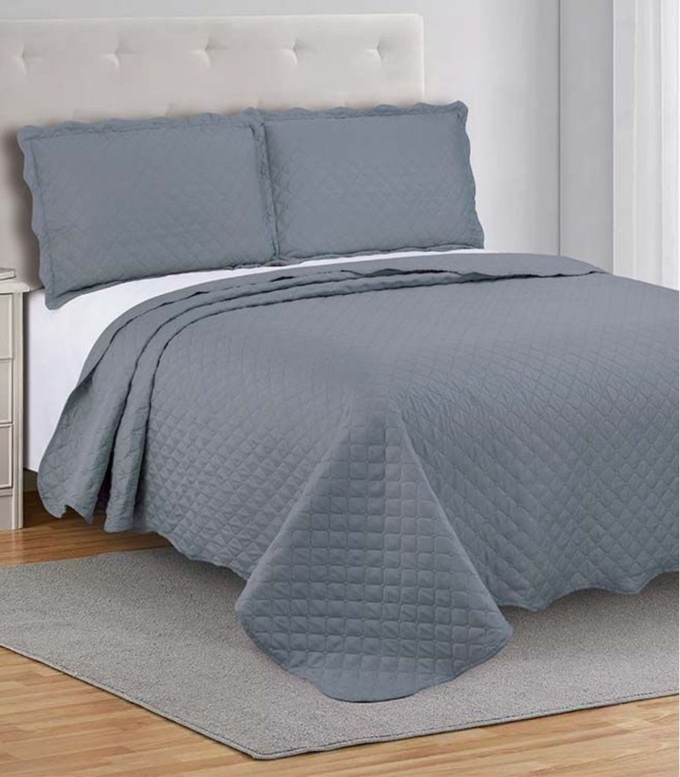 Colcha Grid Queen Camesa Cinza