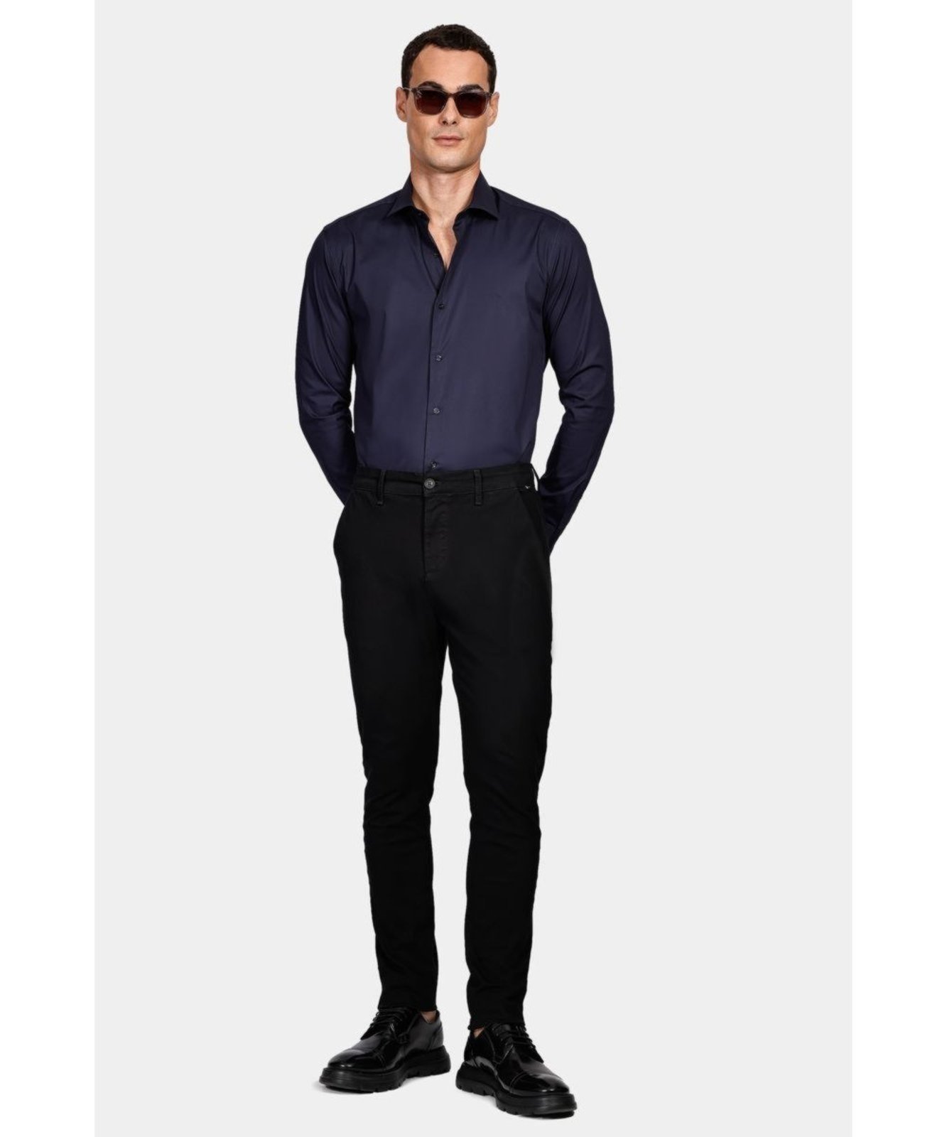 Vista 3 Camisa Aramis Aramis Manga Longa Slim Stretch Liso Marinho incolor Aramis incolor