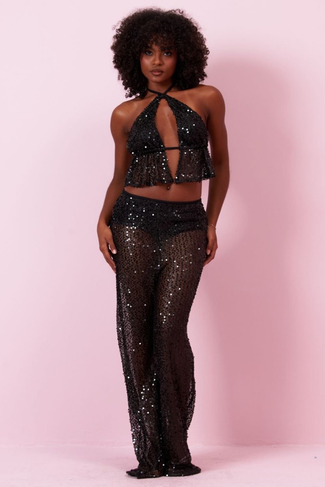Conjunto Calça e Blusa Paetê Koda Planet Girls Preto