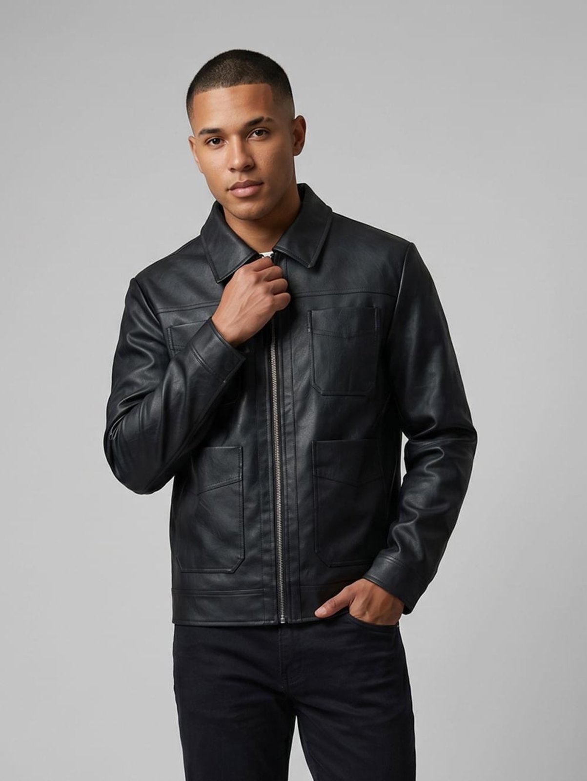 Jaqueta PU Eletrón Masculina PRETO