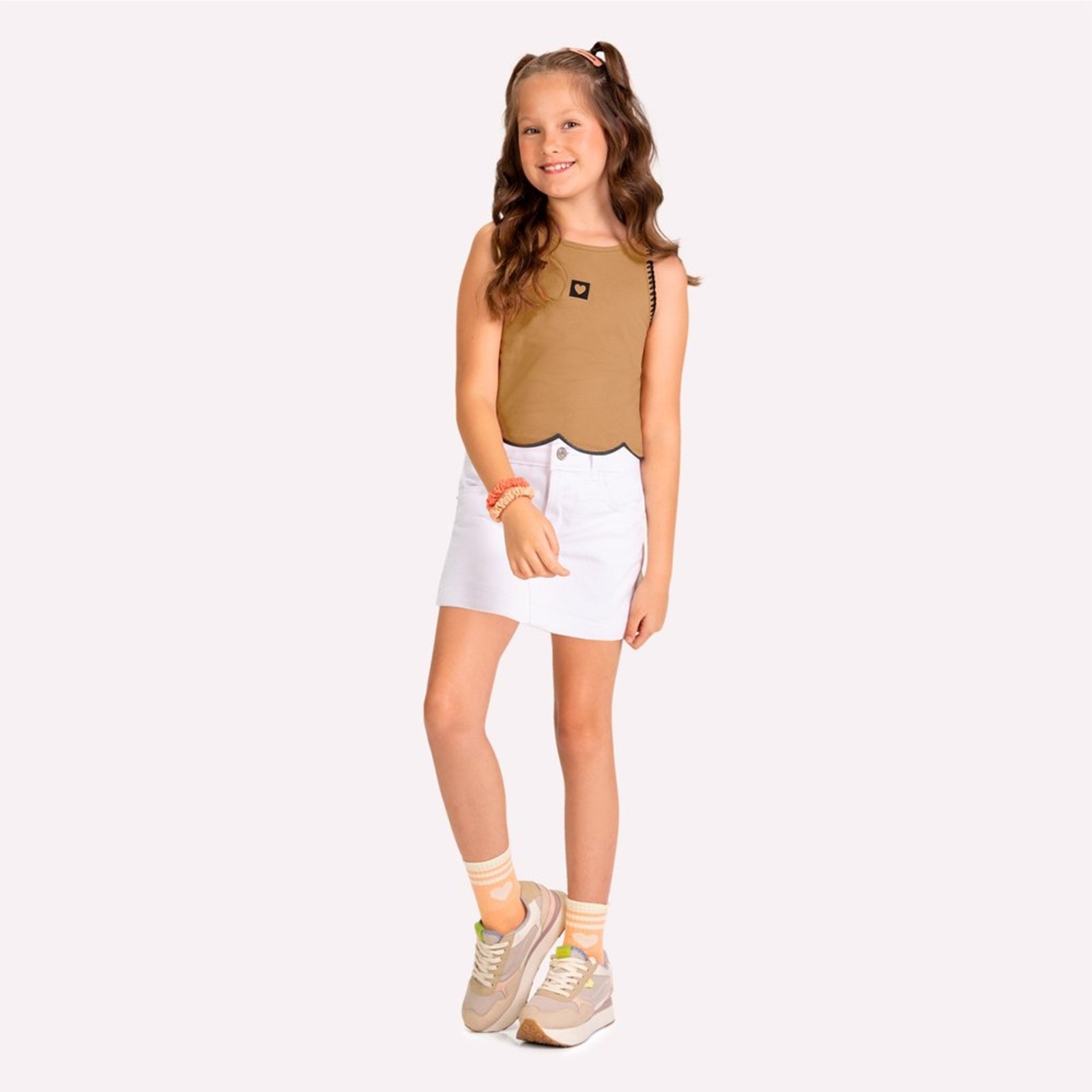 Infantil - Regata Cropped Menina Coração Kyly