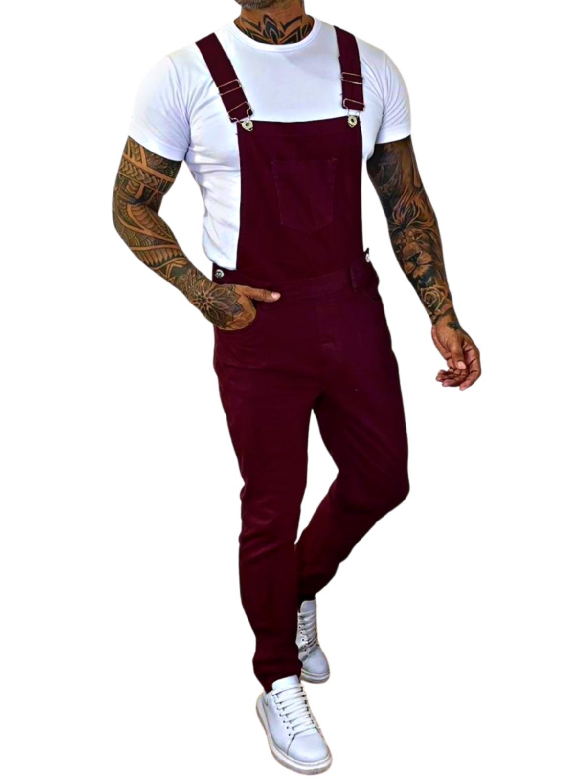 Macacão Masculino Jeans Light Jardineira Vinho