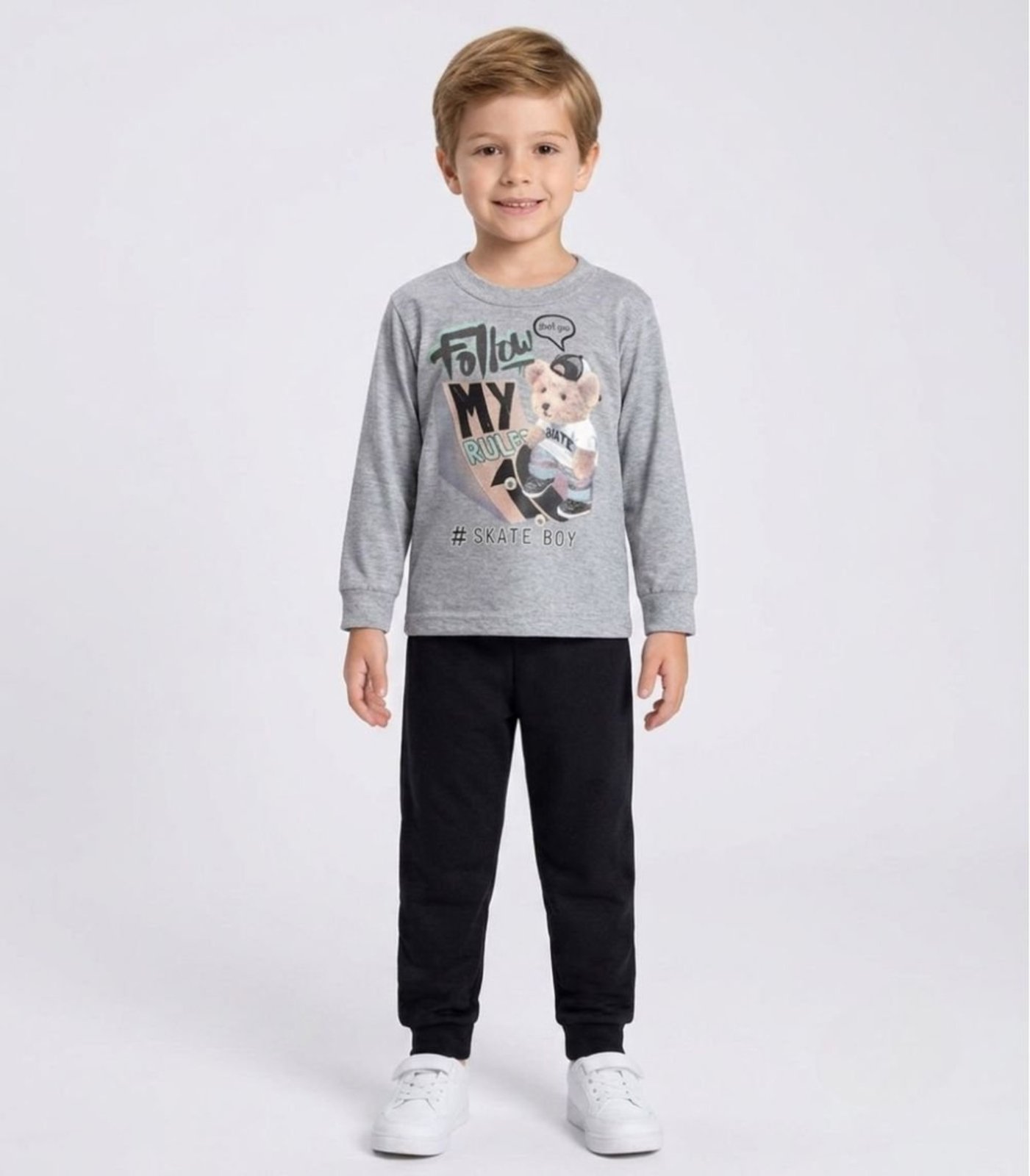 Infantil - Conjunto Menino Blusa Longa E Calça Kappes Cinza
