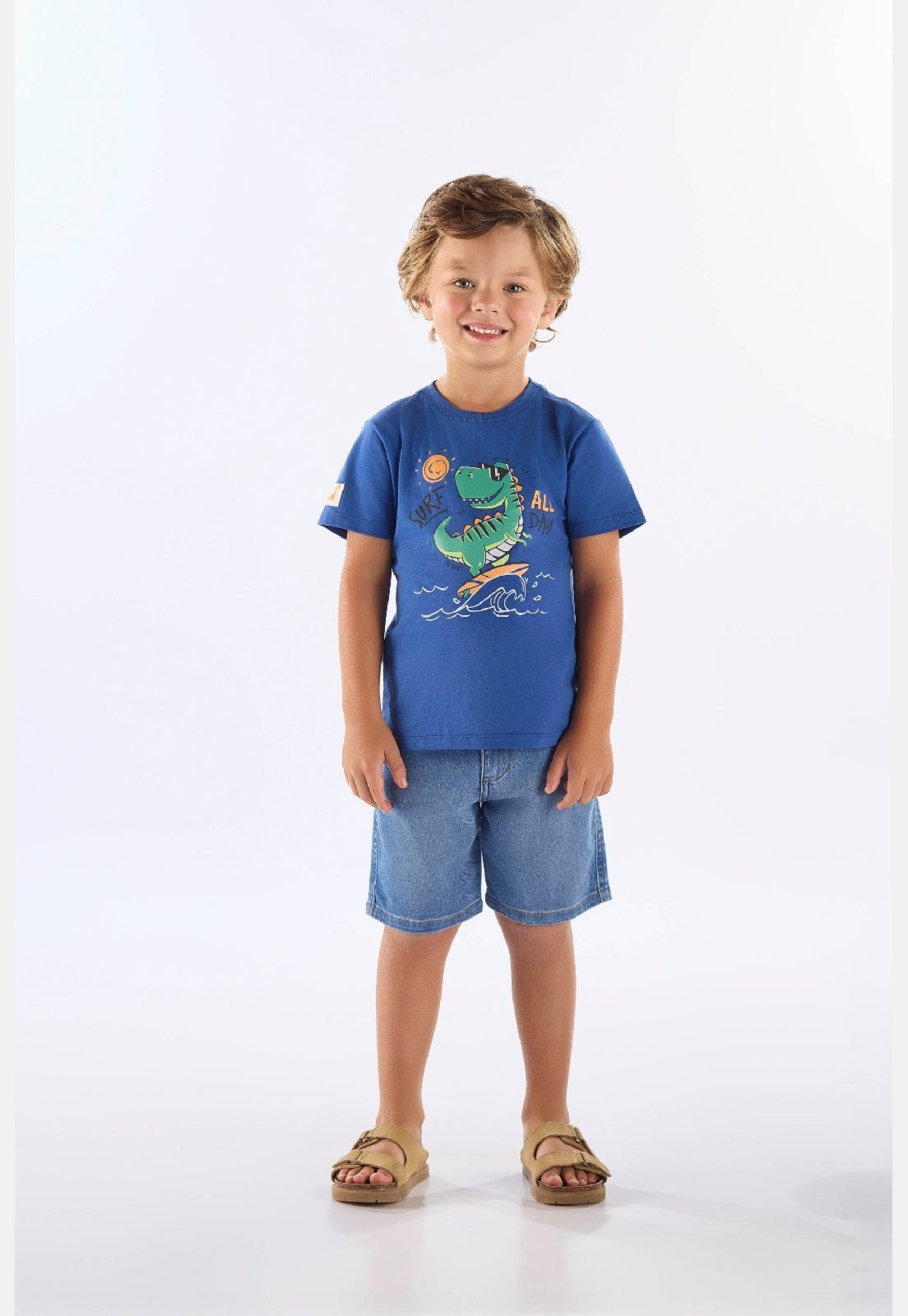 Infantil - Camiseta Dinossauro em Algodão Up Baby Azul