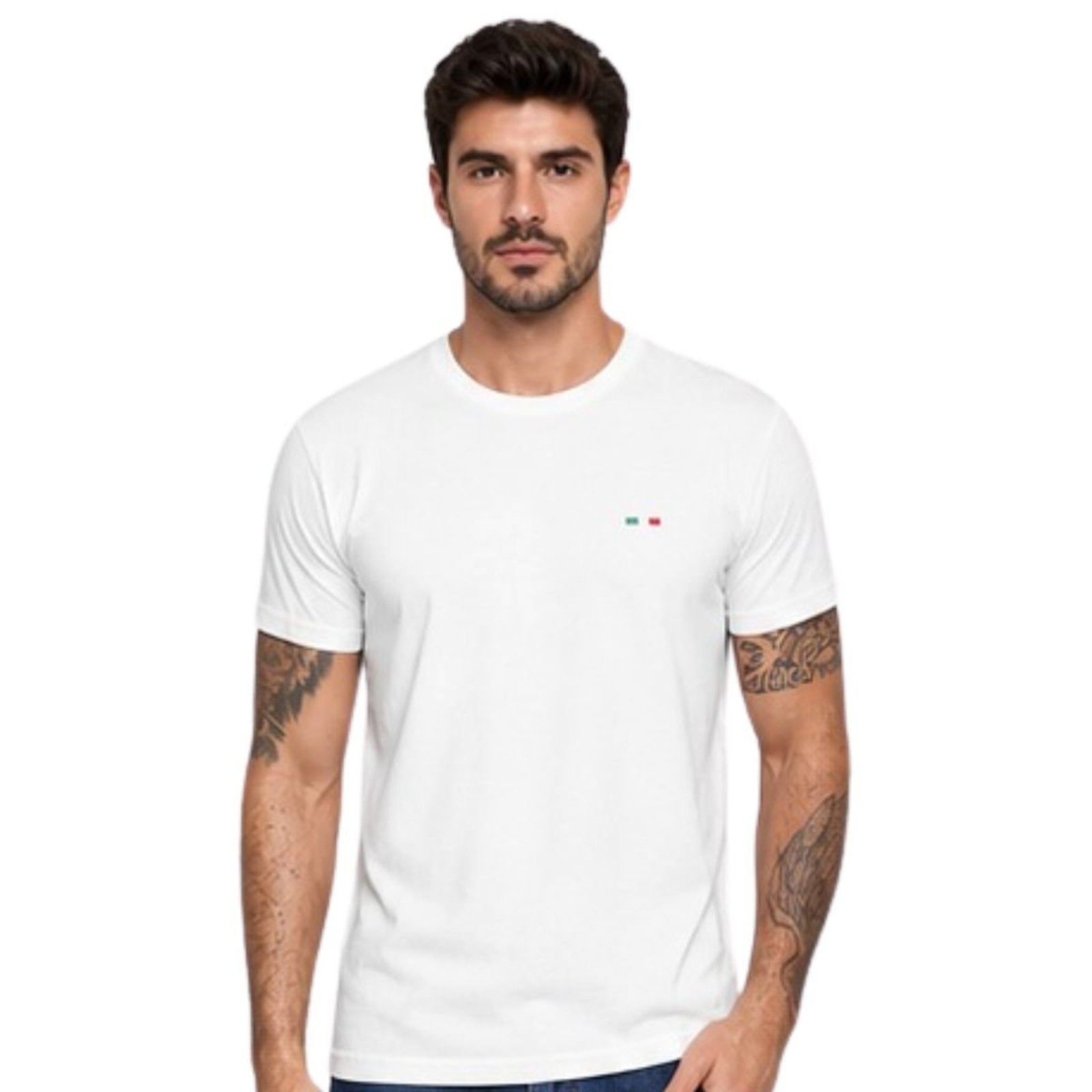 Camiseta Masculina Básica Bordado Itália Algodão Premium Branco