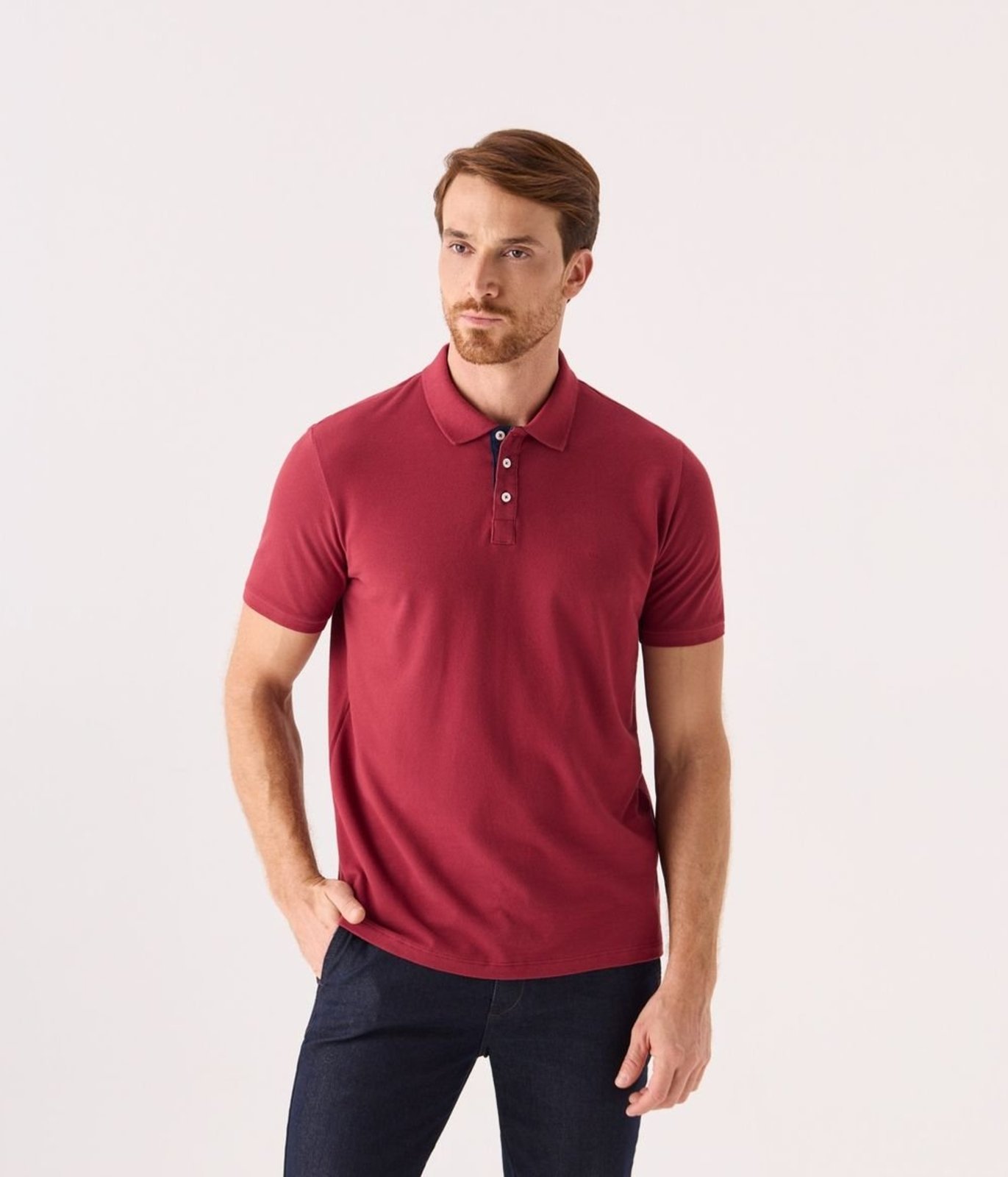 Polo Makenji Basica Manga Curta Com Contraste Masculina Vermelho
