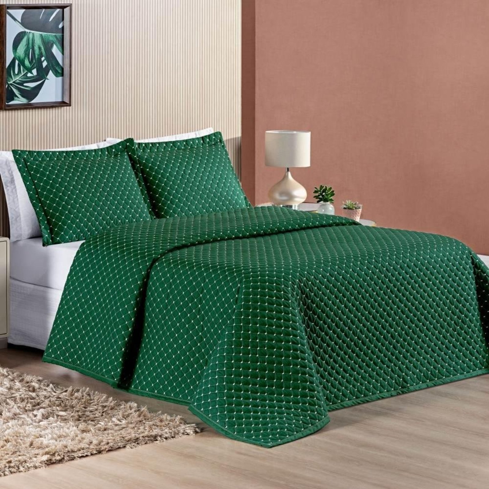 Cobre Leito Queen Amarilis Micropercal 200 Fios 3 Peças - Esmeralda