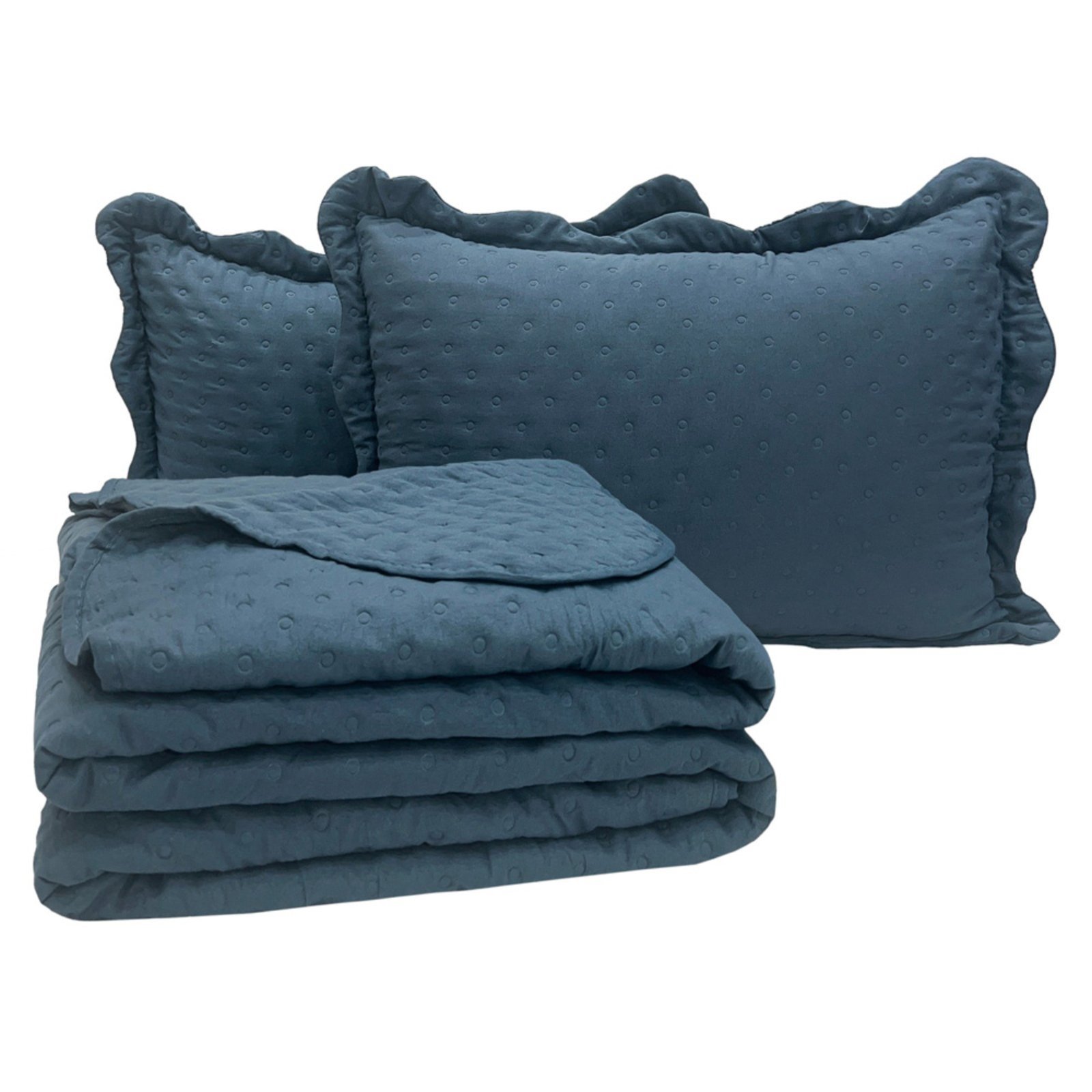 Kit Cobre Leito Colcha Casa Scarpa Perone King Dupla Face Toque de Pluma Micro Percal 300 Fios 3 Peças - Azul Marinho