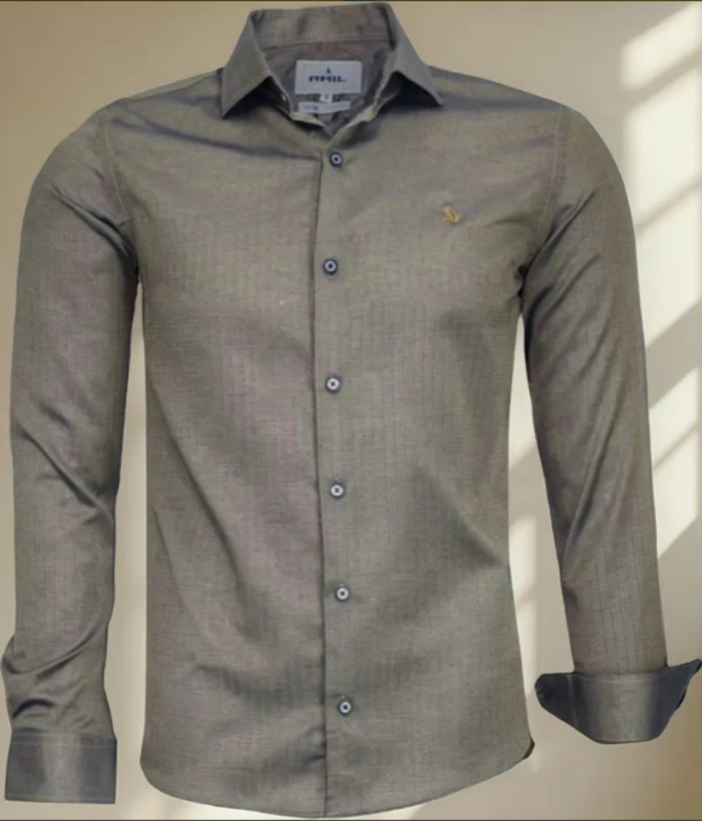 Camisa Social Amil Slim Aglow Algodão Com Elastano Detalhado Manga Longa Luxo Gold