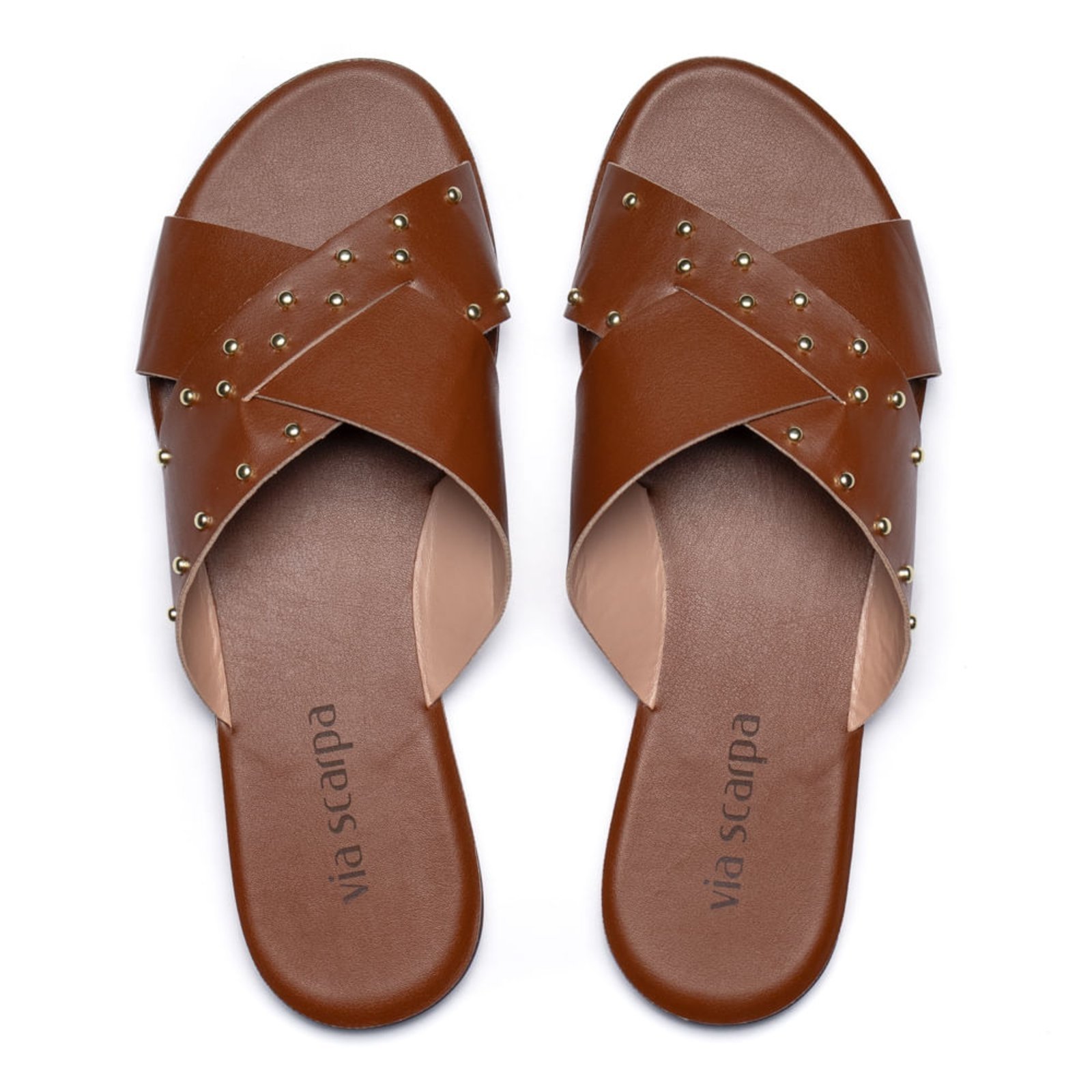 Rasteirinha Feminina Via Scarpa Tiras Cruzadas Marrom