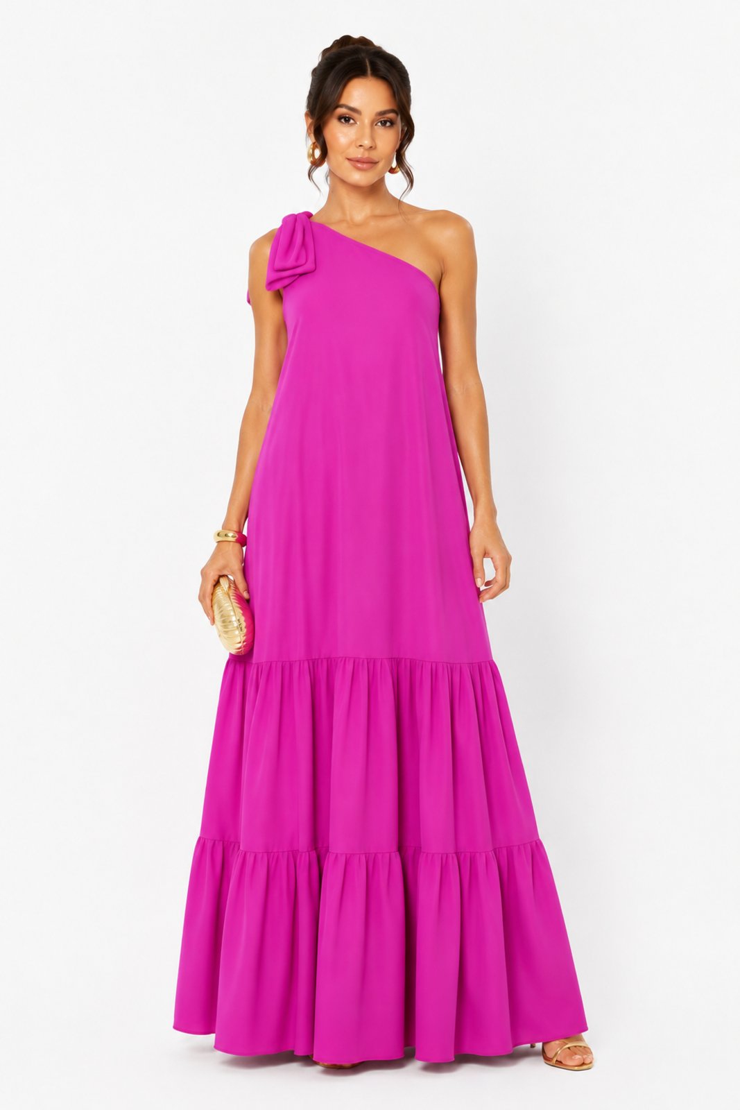 Vestido Longo D Bell Outlet Fashion Manga Nula Rosa
