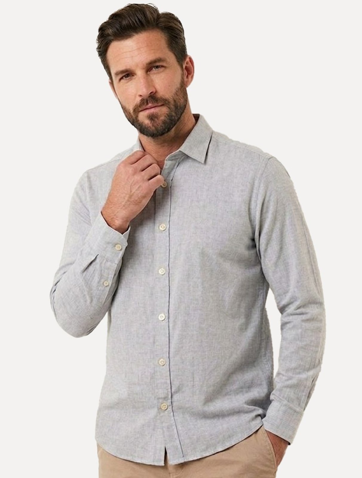 Camisa Aramis Masculina Slim Algodão Willis Cinza Claro