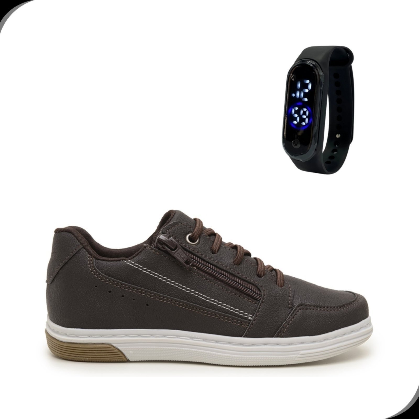 Infantil – Kit Tenis Casual Masculino Rovetto Sapatenis Versatil Pratico Com Relógio Digital