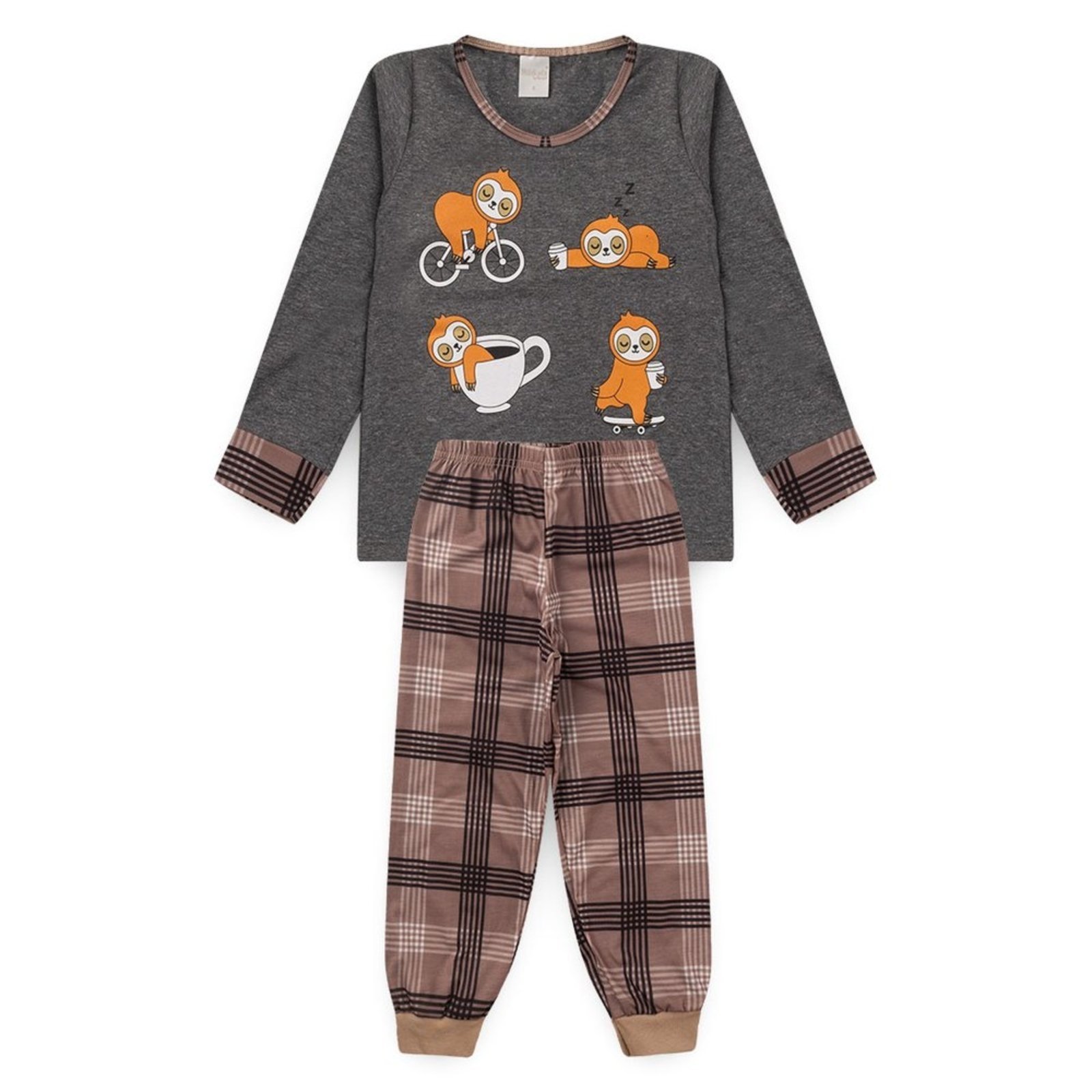 Vista 2 Pijama Molekada Menino Longo Preguiça cinza Molekada cinza