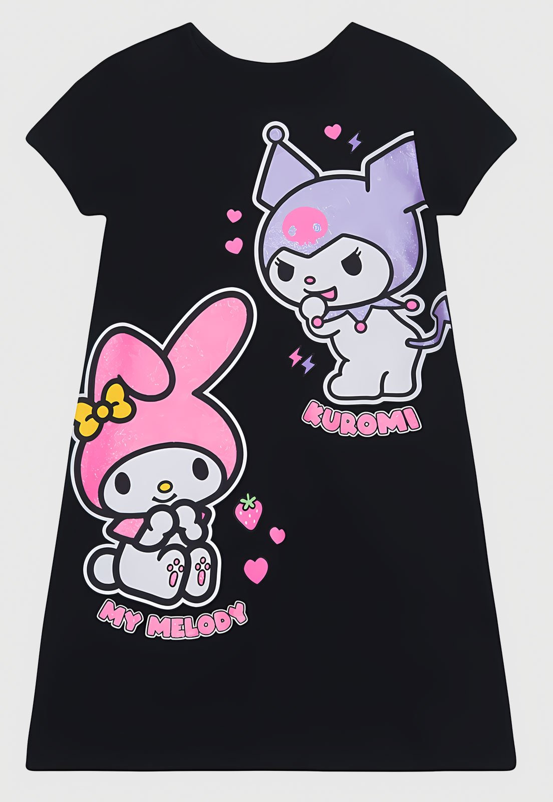 Infantil - Vestido Brandili My Melody e Kuromi Preto