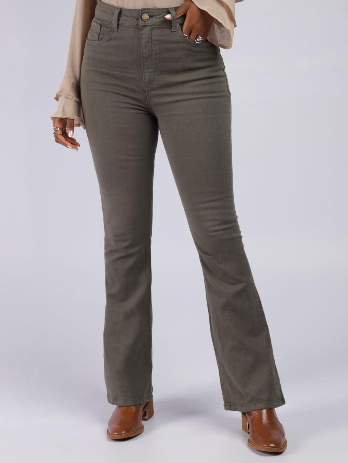Calça Sarja Flare Feminina Autentique Cintura Alta Verde