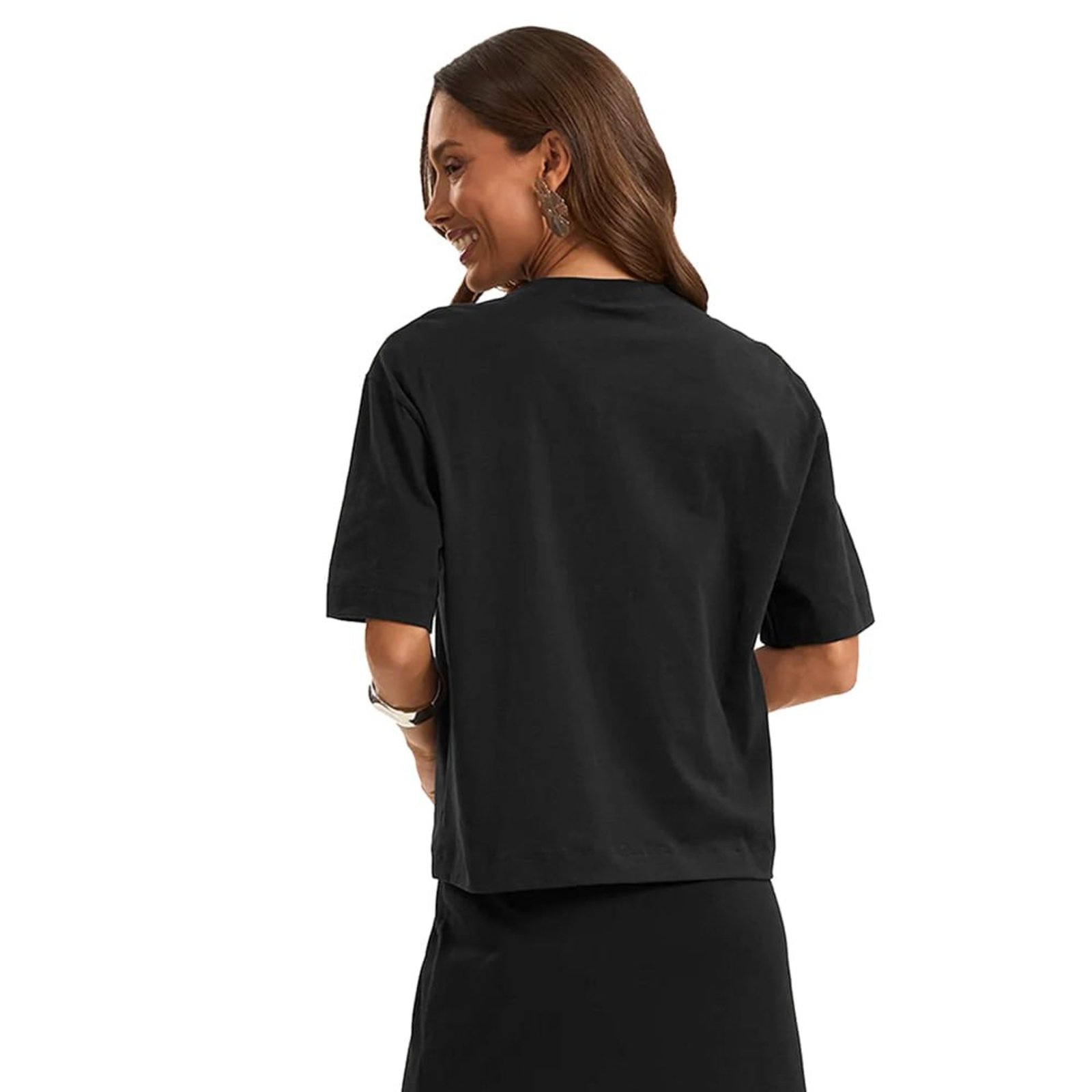 Vista 3 Camiseta Feminina Rovitex Estampa Flor Bordada preto Rovitex preto