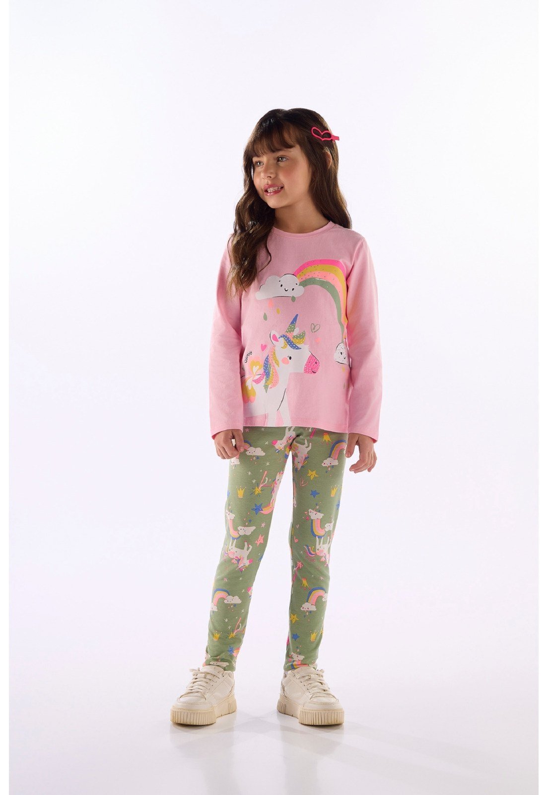 Infantil - Conjunto Blusa Unicórnio Legging Quimby Branco