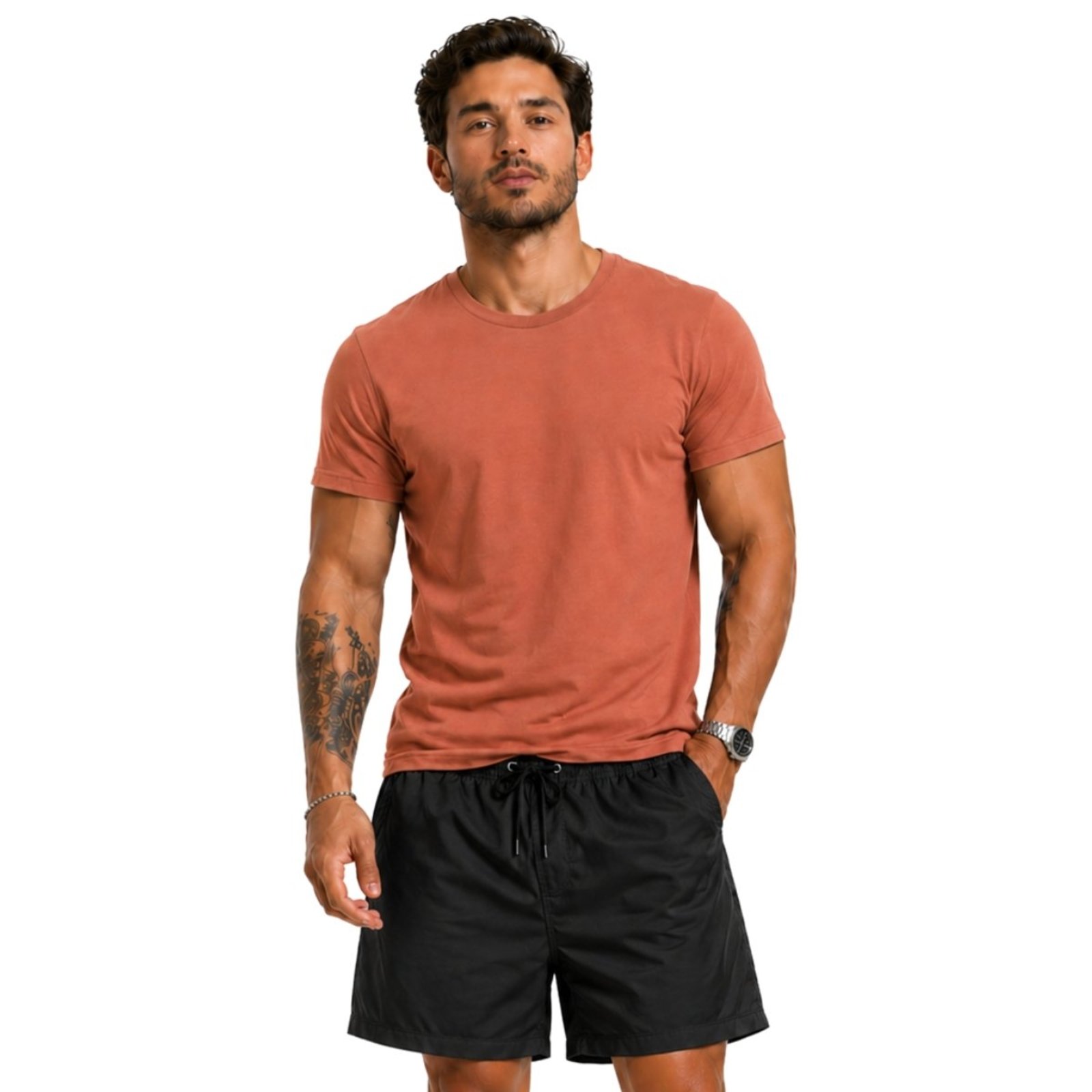 Conjunto Short Masculino BermudaTactel Elastano + Camiseta Basica Moda Sofisticada