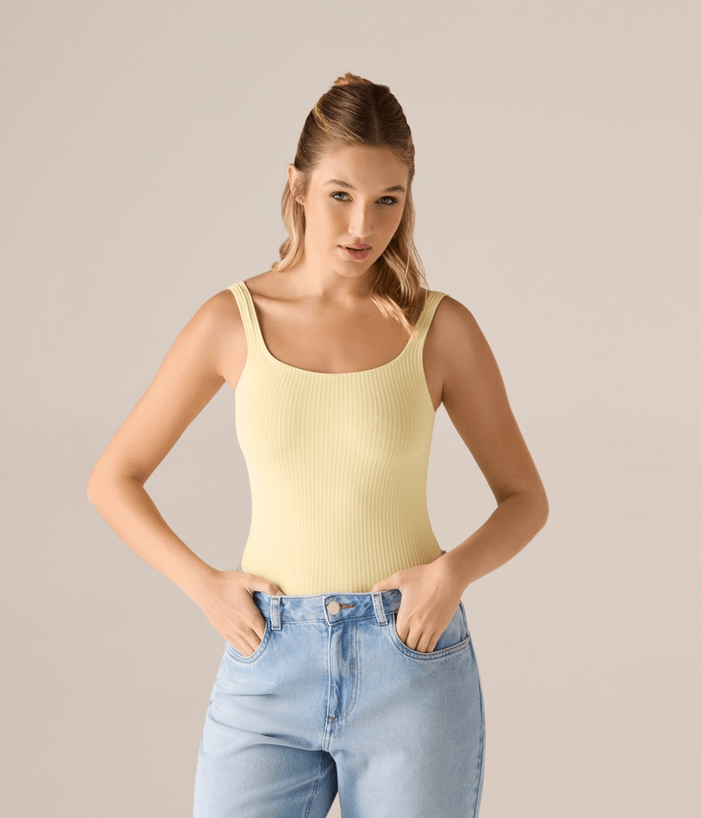Regata Makenji Underwear Decote Quadrado Feminina Amarelo Claro