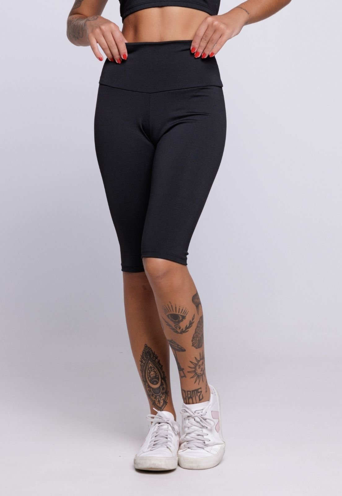 Vista 2 Bermuda Feminina WLS Modas Legging Fitness Academia Casual preto WLS Modas preto
