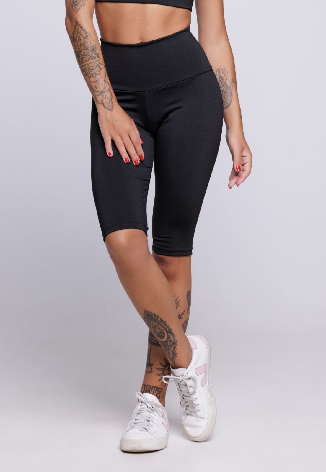 Vista 3 Bermuda Feminina WLS Modas Legging Fitness Academia Casual preto WLS Modas preto