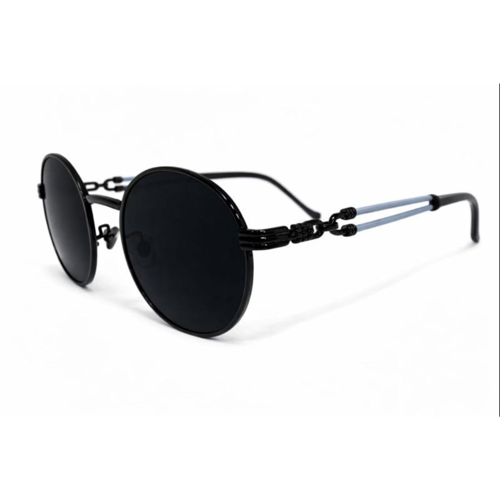 Óculos de Sol Redondo UV400 Estilo Moderno Lente Preta Azul