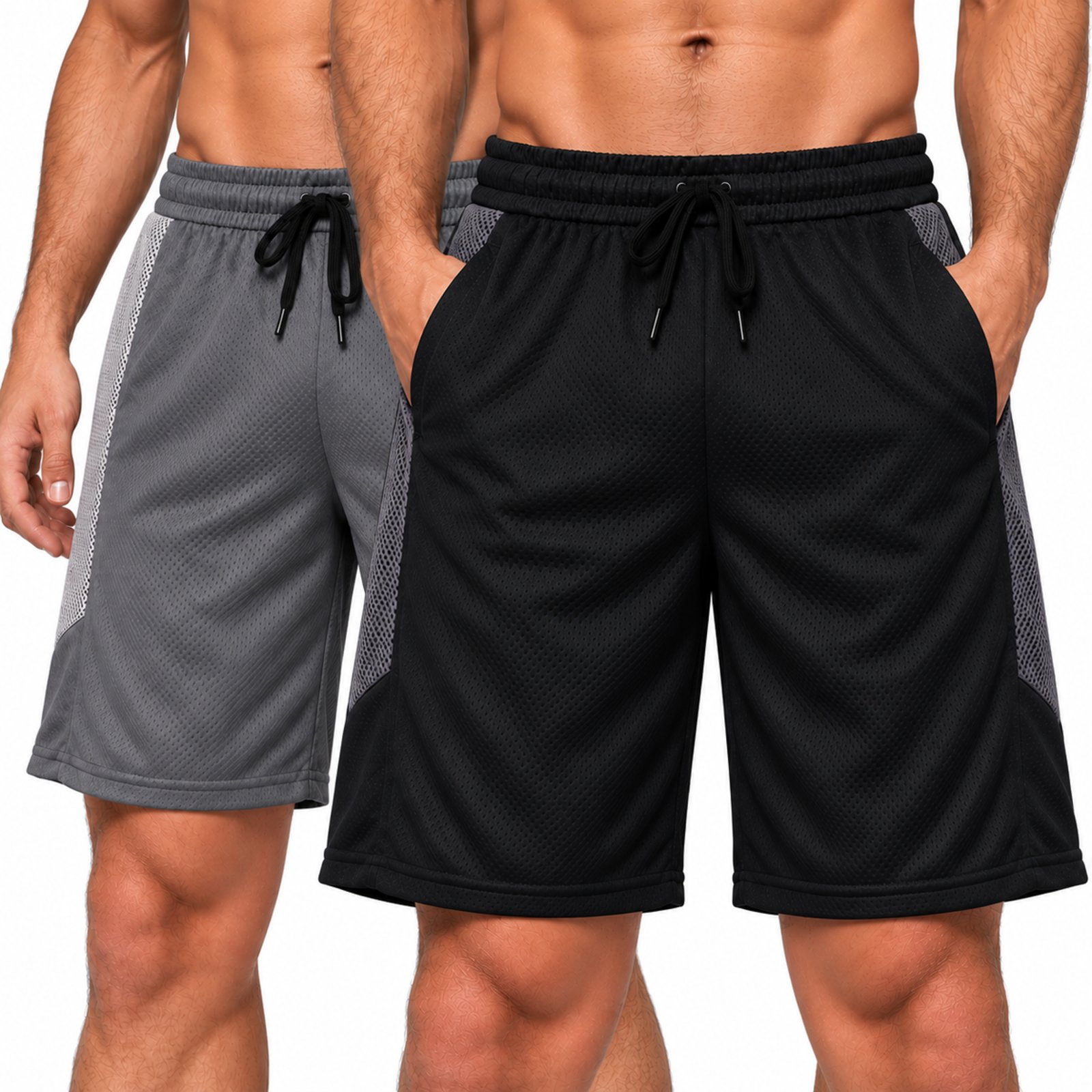 Kit 2 Bermudas Shorts Masculinas Dry Fit Esportivas Academia Corrida Treino Preto e Cinza