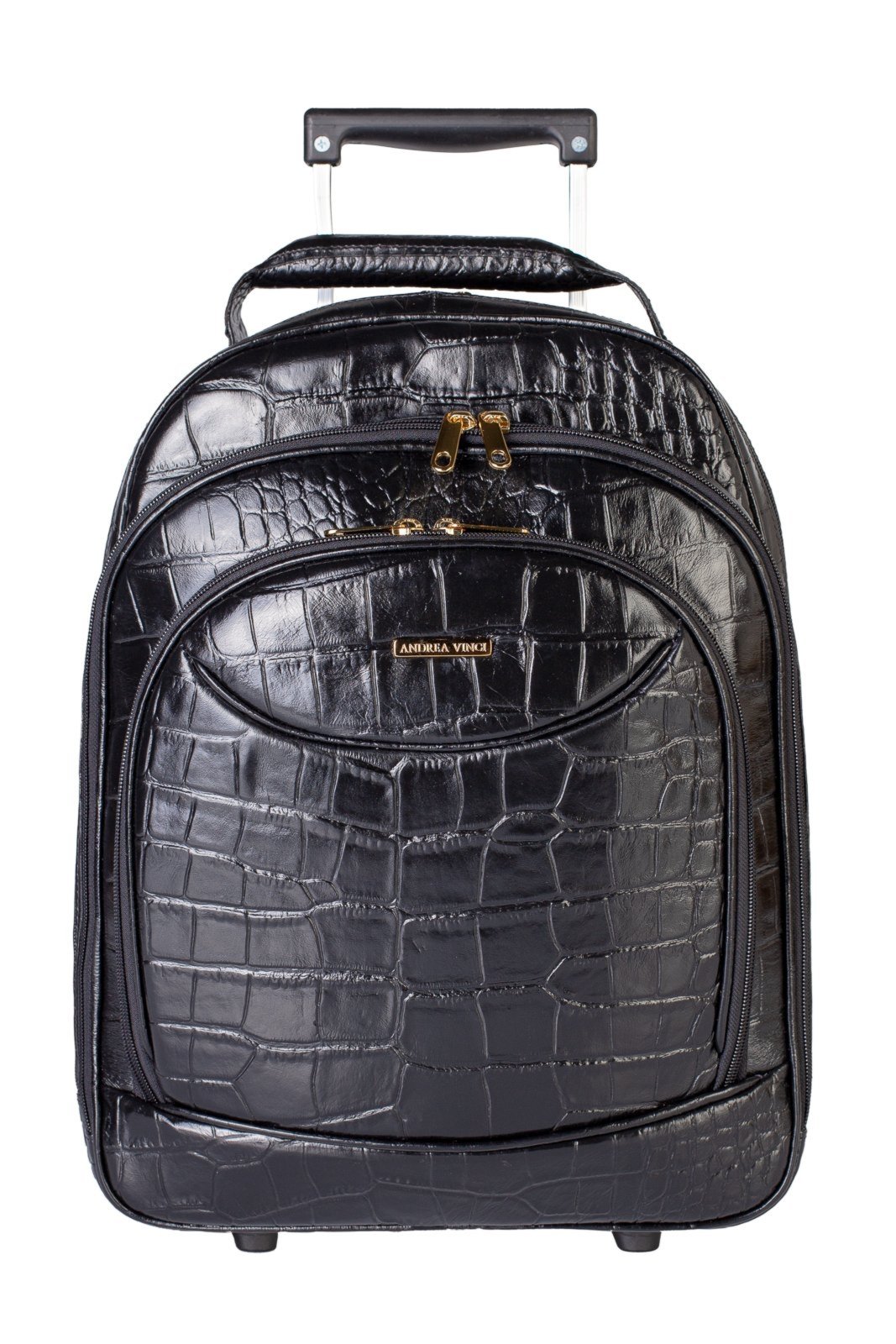Mochila feminina com carrinho de couro croco Veneza – Preto