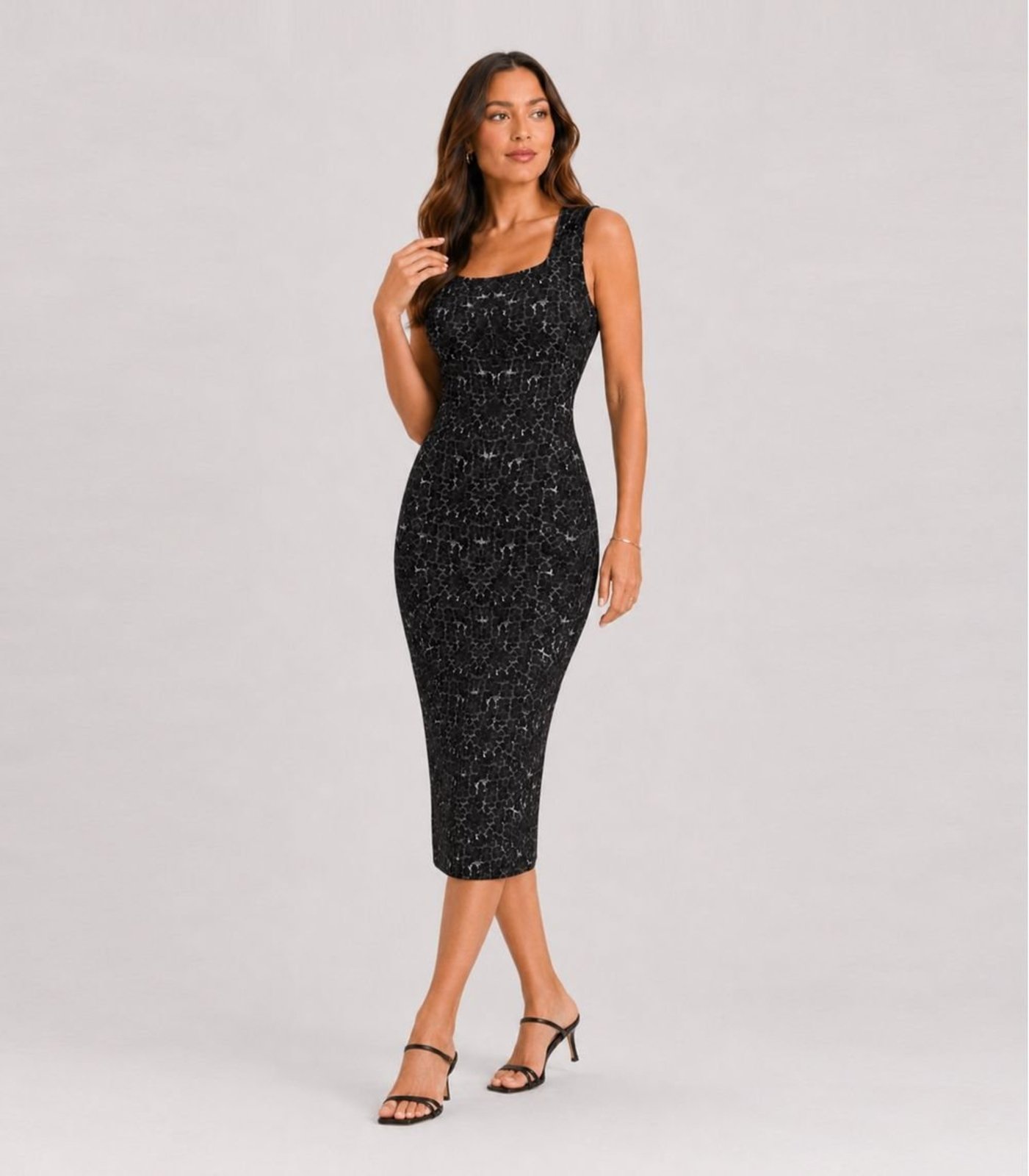 Vestido Midi Estampado Malha Cotton Infinita Cor Cinza