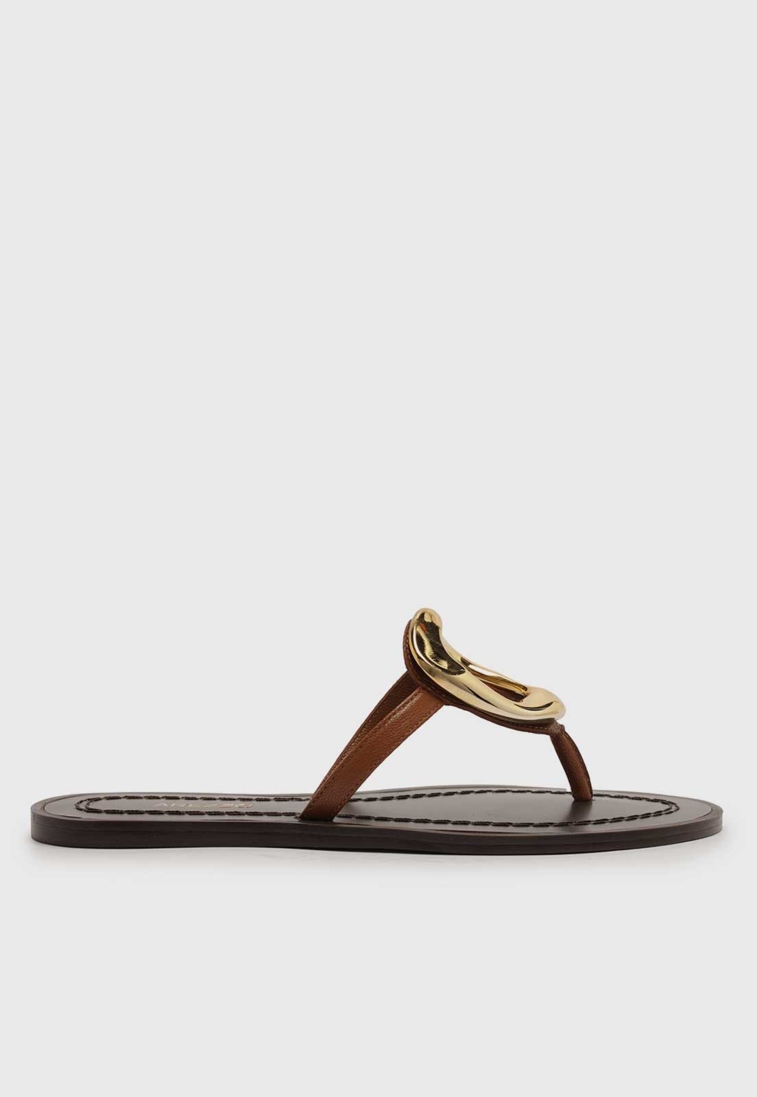 Rasteira Arezzo Detalhe Dourado Marrom
