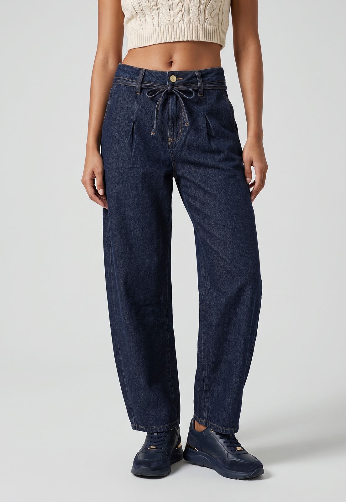 Calça Jeans Feminina Sawary Barrel Azul Escuro
