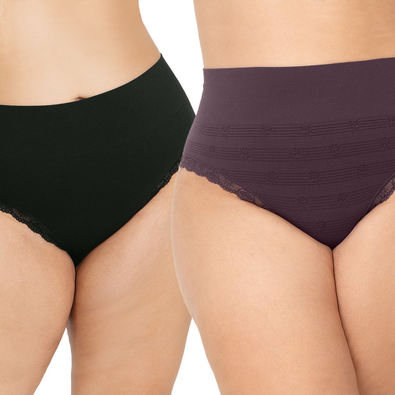 Kit 2 Calcinhas Biquíni Plus Size Com Renda Sem Costura Preto e Roxo
