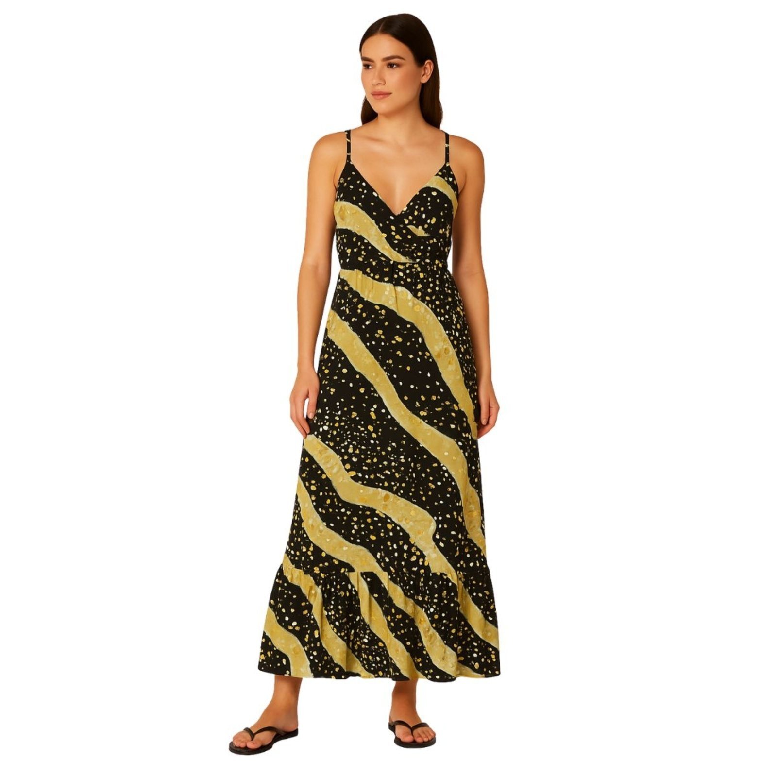 Vestido Longo FMF Indiano Estampado Feminino Preto