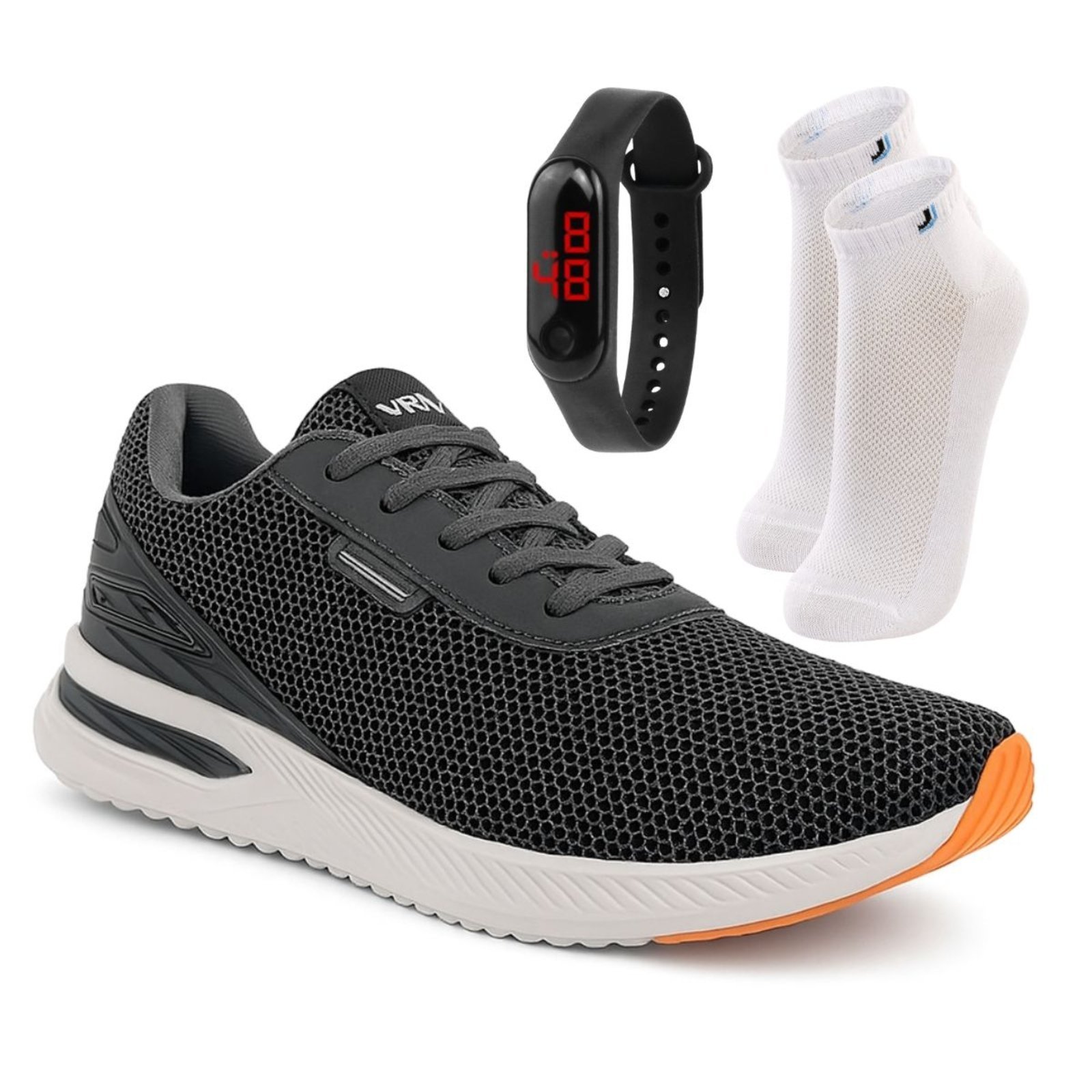 Kit Tênis Masculino Sapatofran com Meia Cano Médio LUPO e Relógio Digital Cinza
