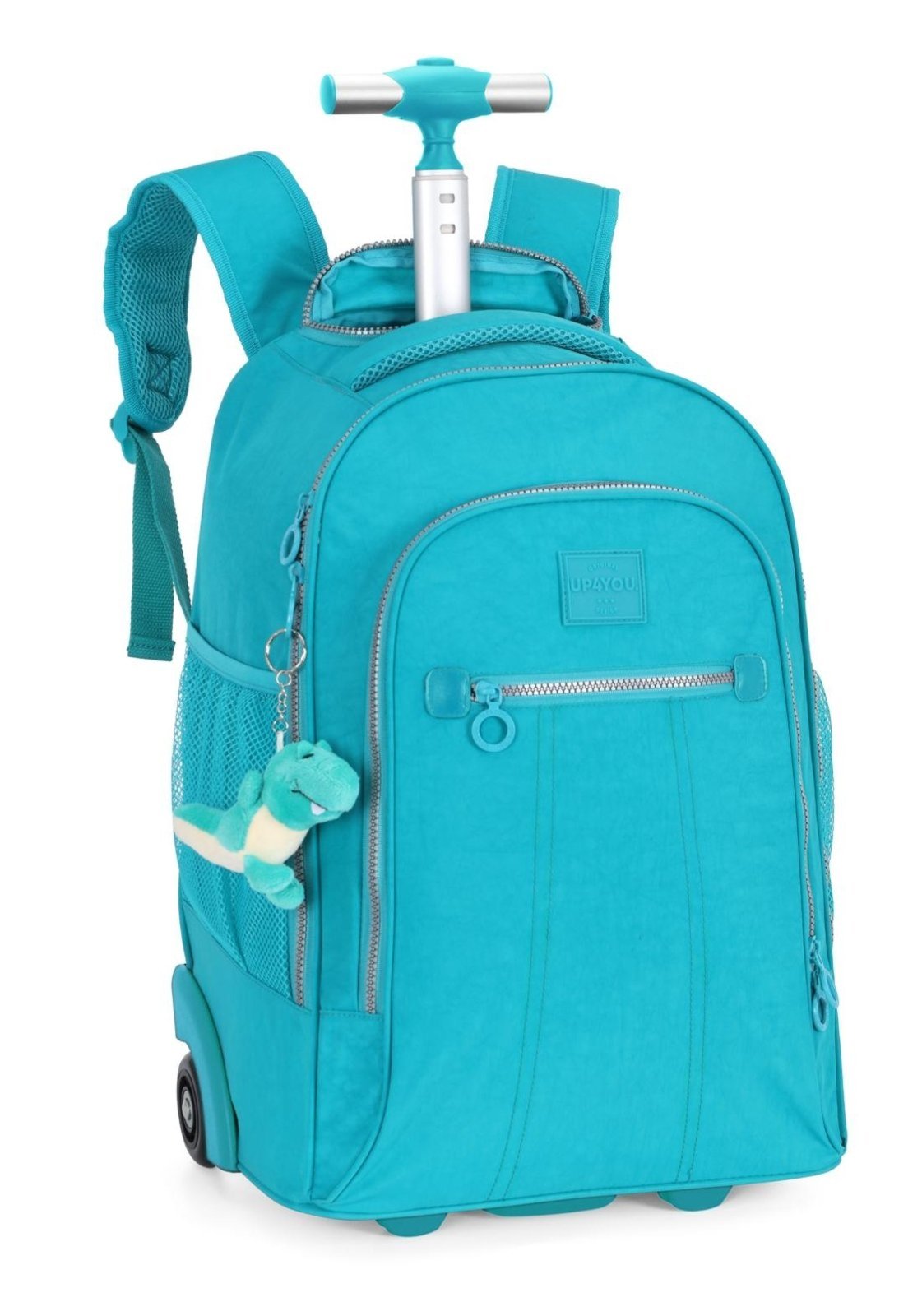 Vista 3 Infantil - Mochila Rodinhas Grande Juvenil Costas Crinkle Dino Up4you verde Up4you verde
