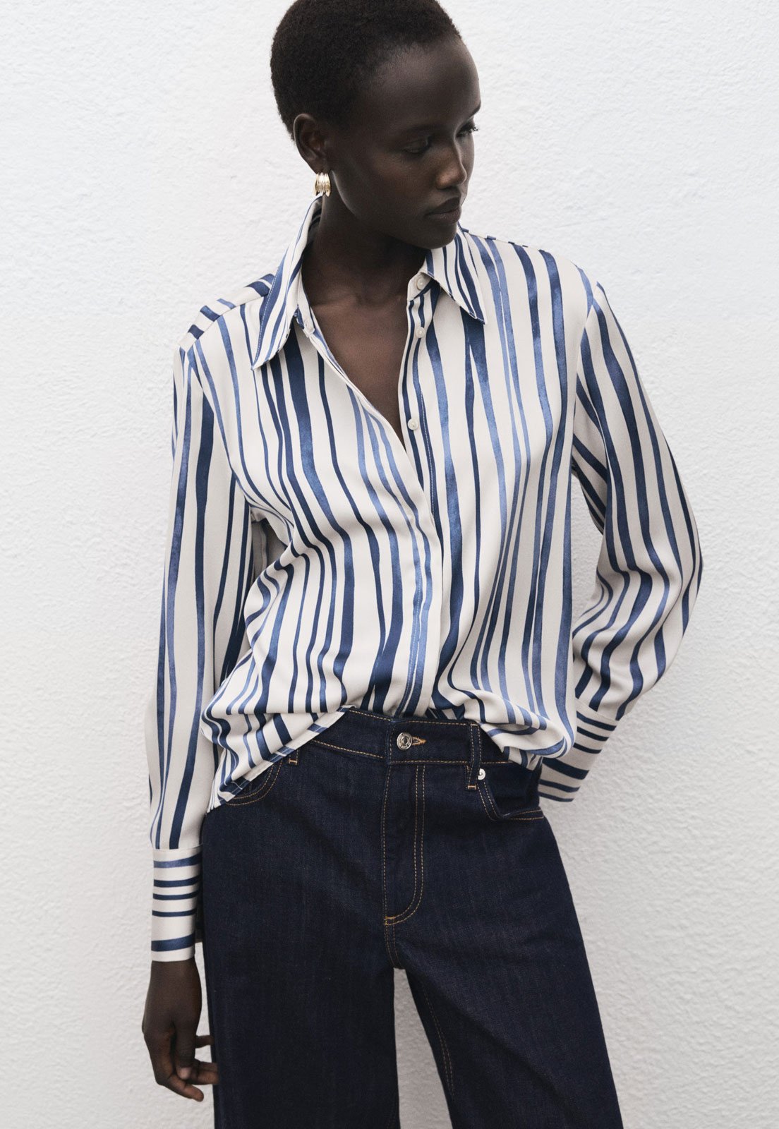 Camisa Feminina Mango Listrada Branca