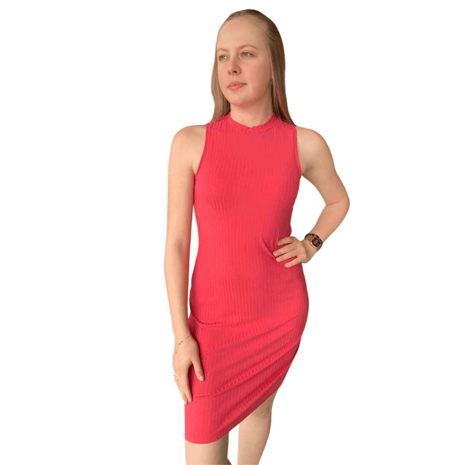 Vestido Canelado Gola Lunender