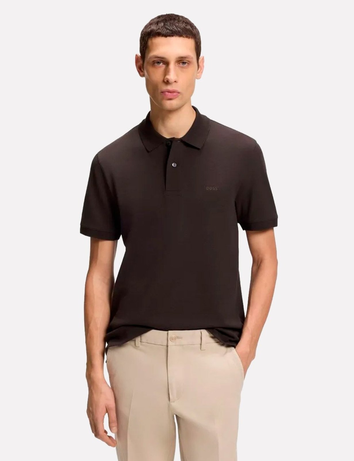 Polo Hugo Boss Masculina Regular Pallas Marrom Escuro