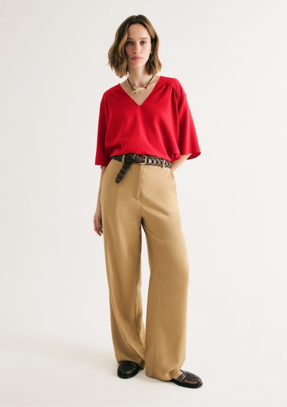 Vista 3 Blusa Feminina Evasê Viscolinho Hering vermelho Hering vermelho
