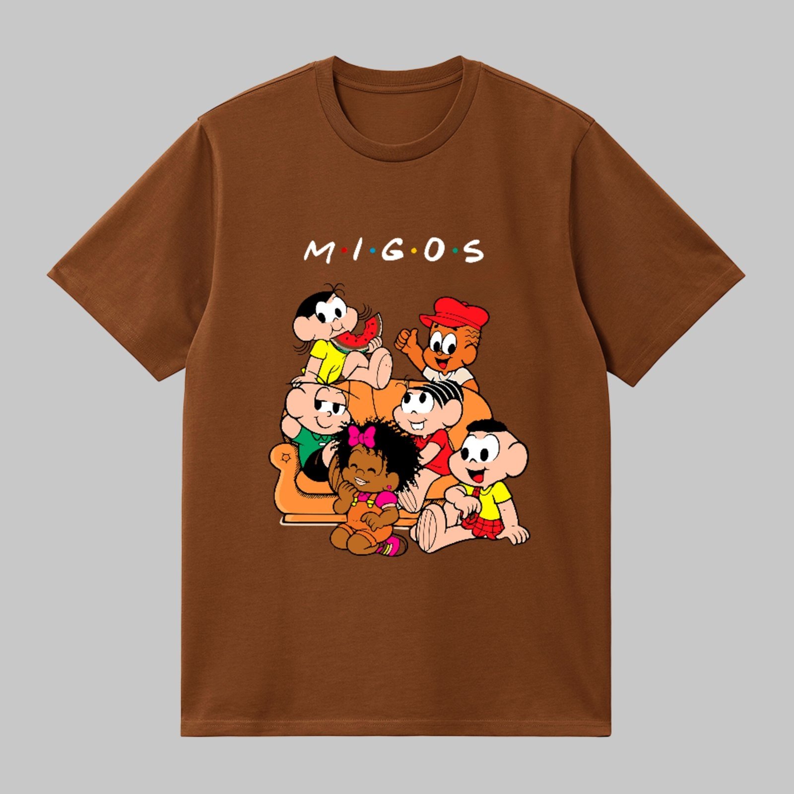 Camiseta Básica Ilustração Retrô Brasileira Turma Da Mônica Unissex Marrom