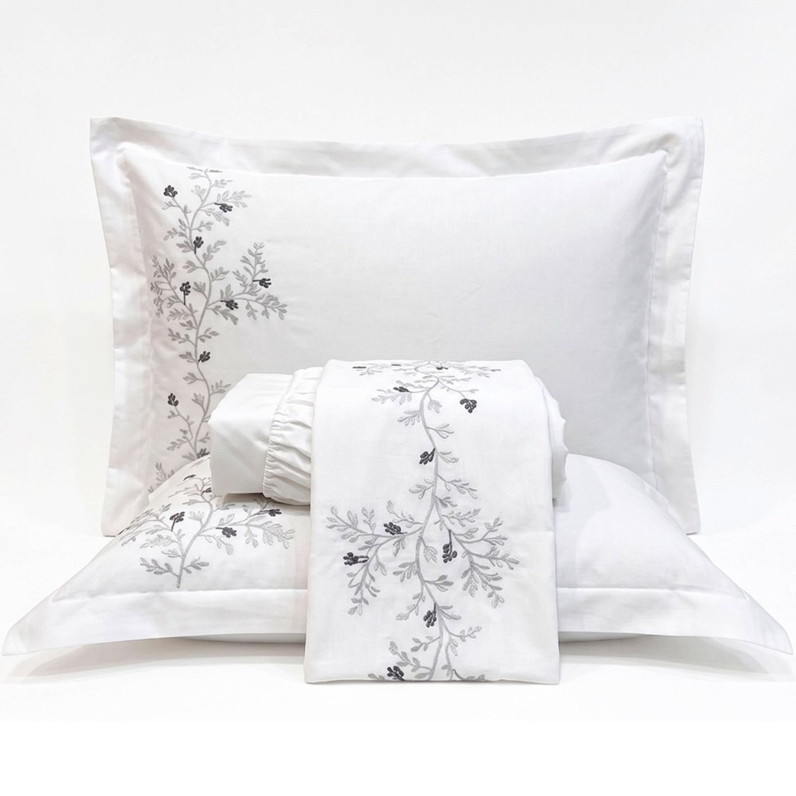 Jogo de Cama Lençol Queen Bordado Requinte 4 Peças - Branco