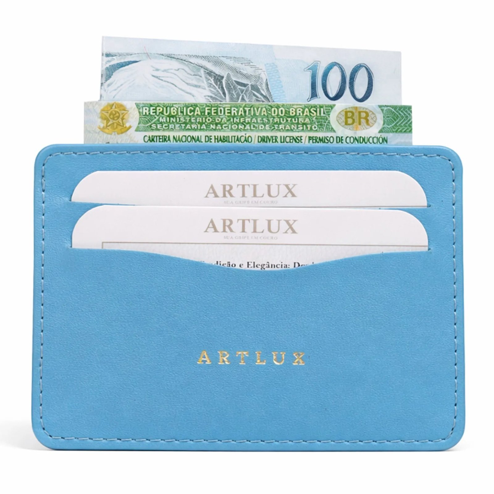 Porta Cartão e CNH em Couro Artlux 3062 Azul Céu