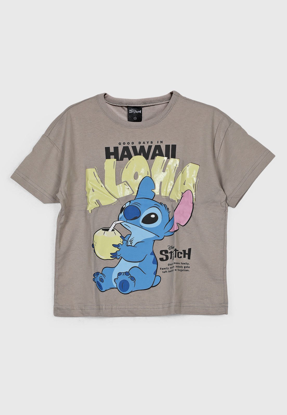 Infantil - Camiseta Brandili Stitch Havai Cinza