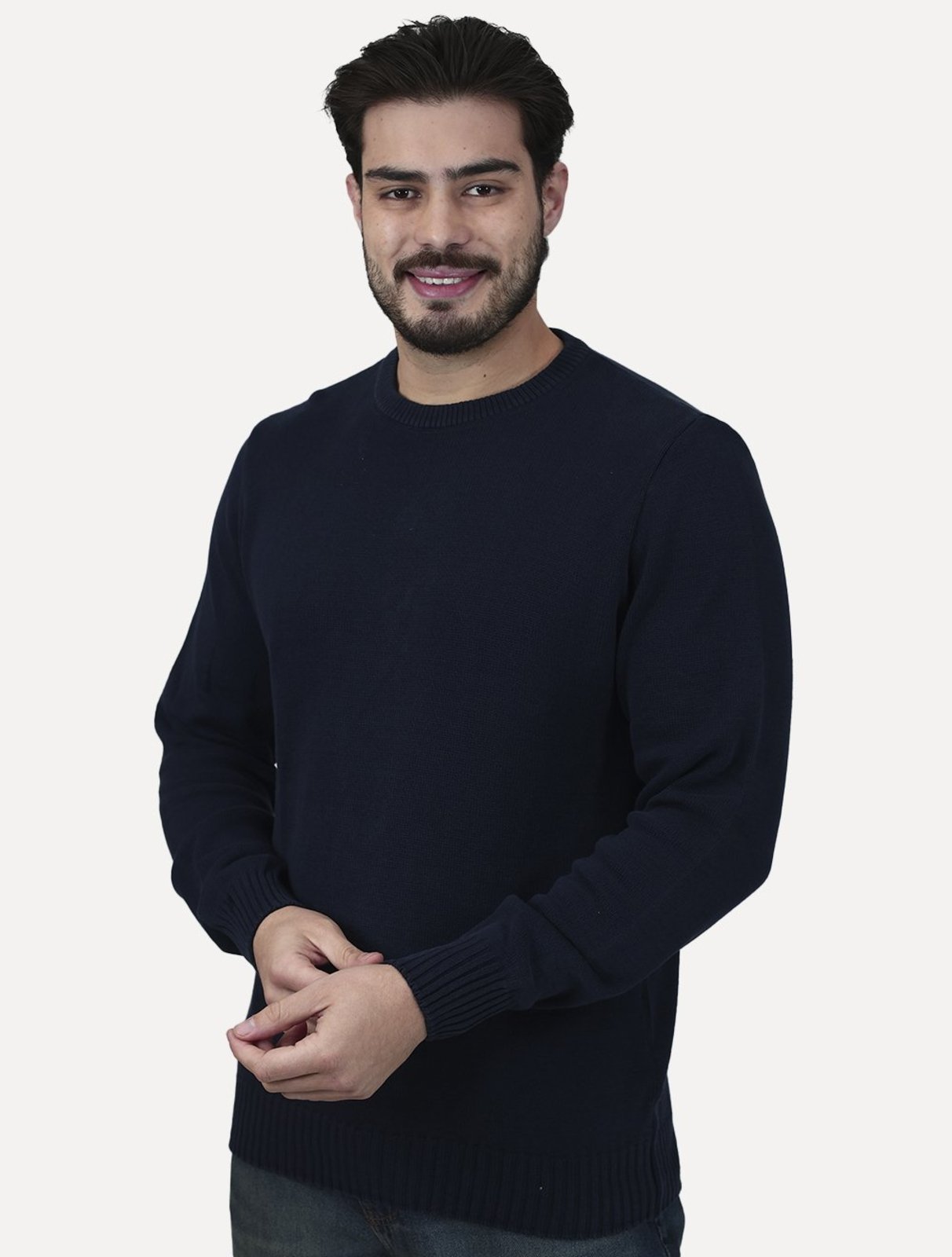 Suéter Dixen Masculino Tricot Gola Redonda Estonada Azul Marinho