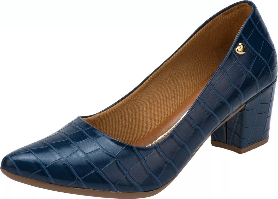 Scarpin Lumiss Salto Grosso Croco Azul
