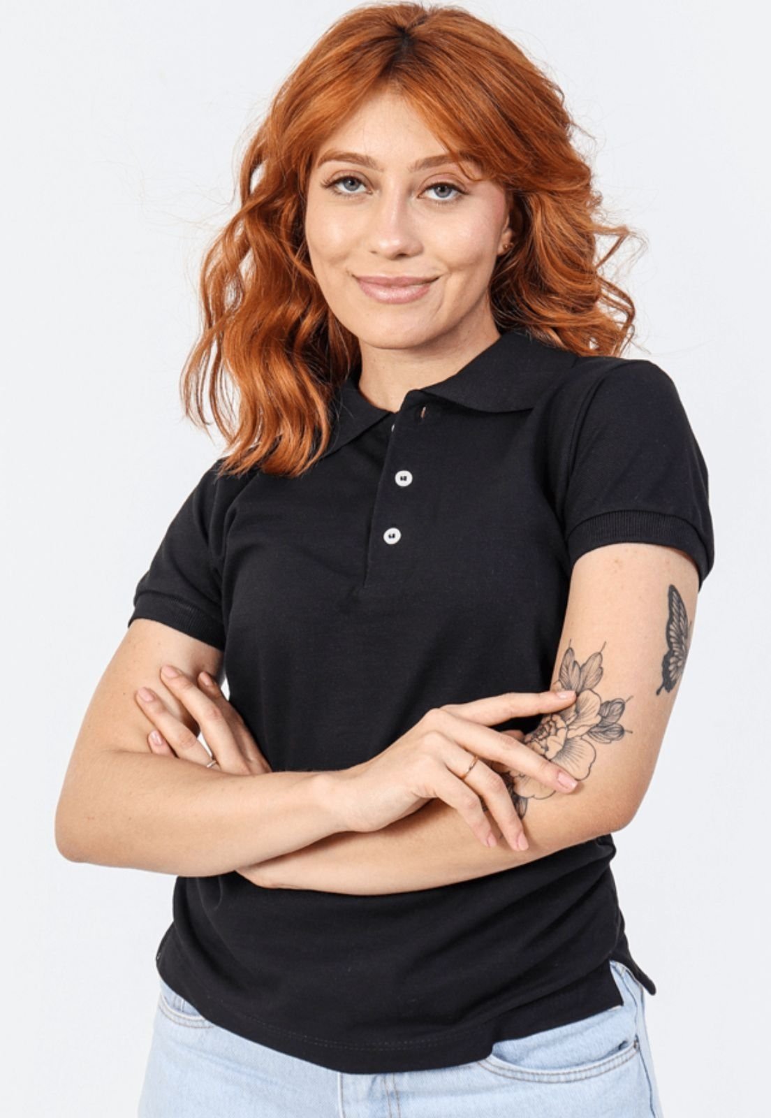 Camisa Polo Feminina Manga Curta Rute Paula Casuals Preto