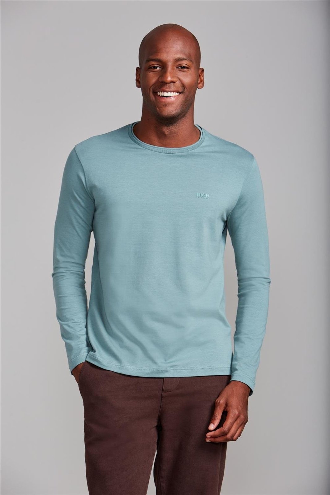 HIGHSTIL Camiseta Manga Longa Malha Slim Fit – Verde Malva