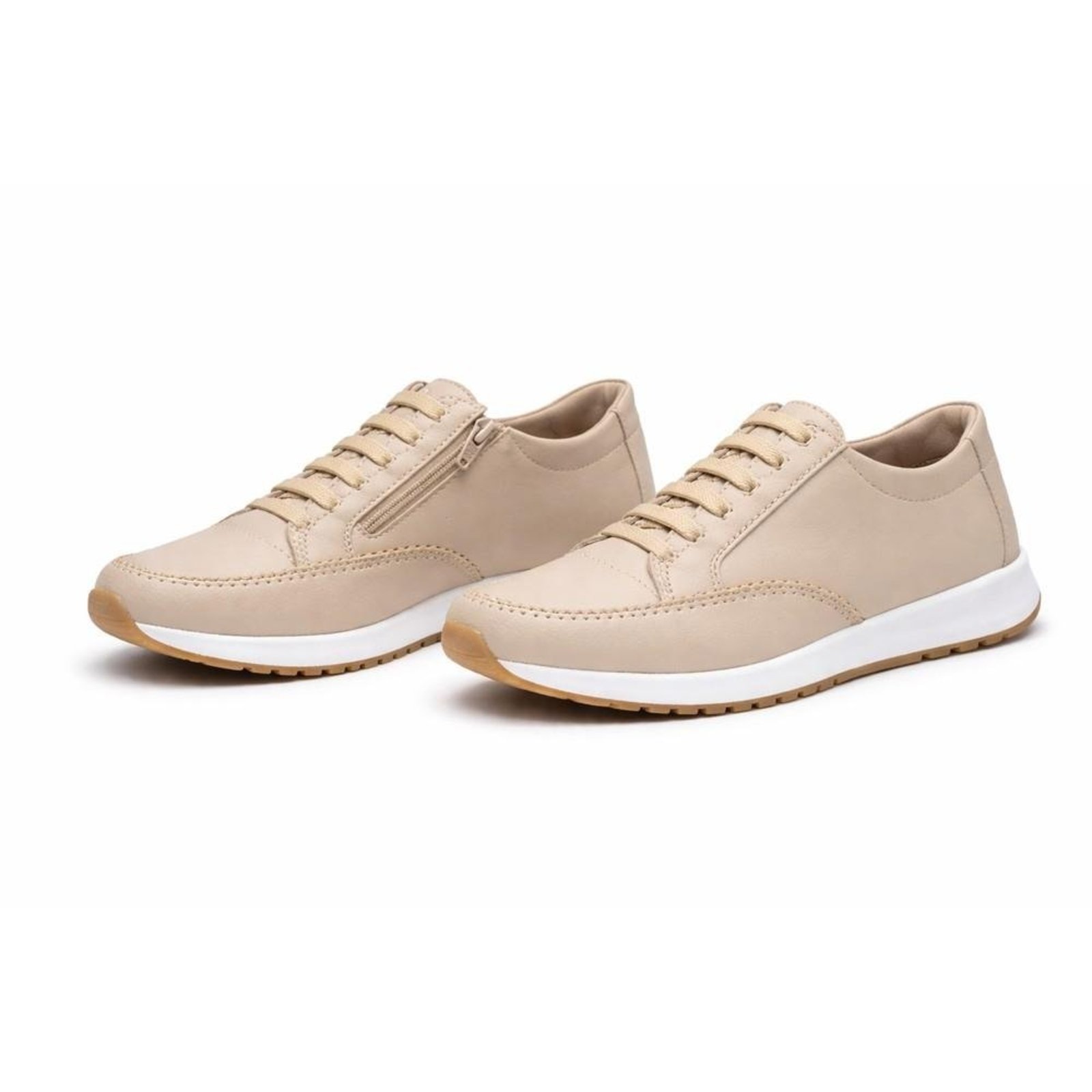 Tênis Feminino Casual Zíper Versátil Bege 35 Bege